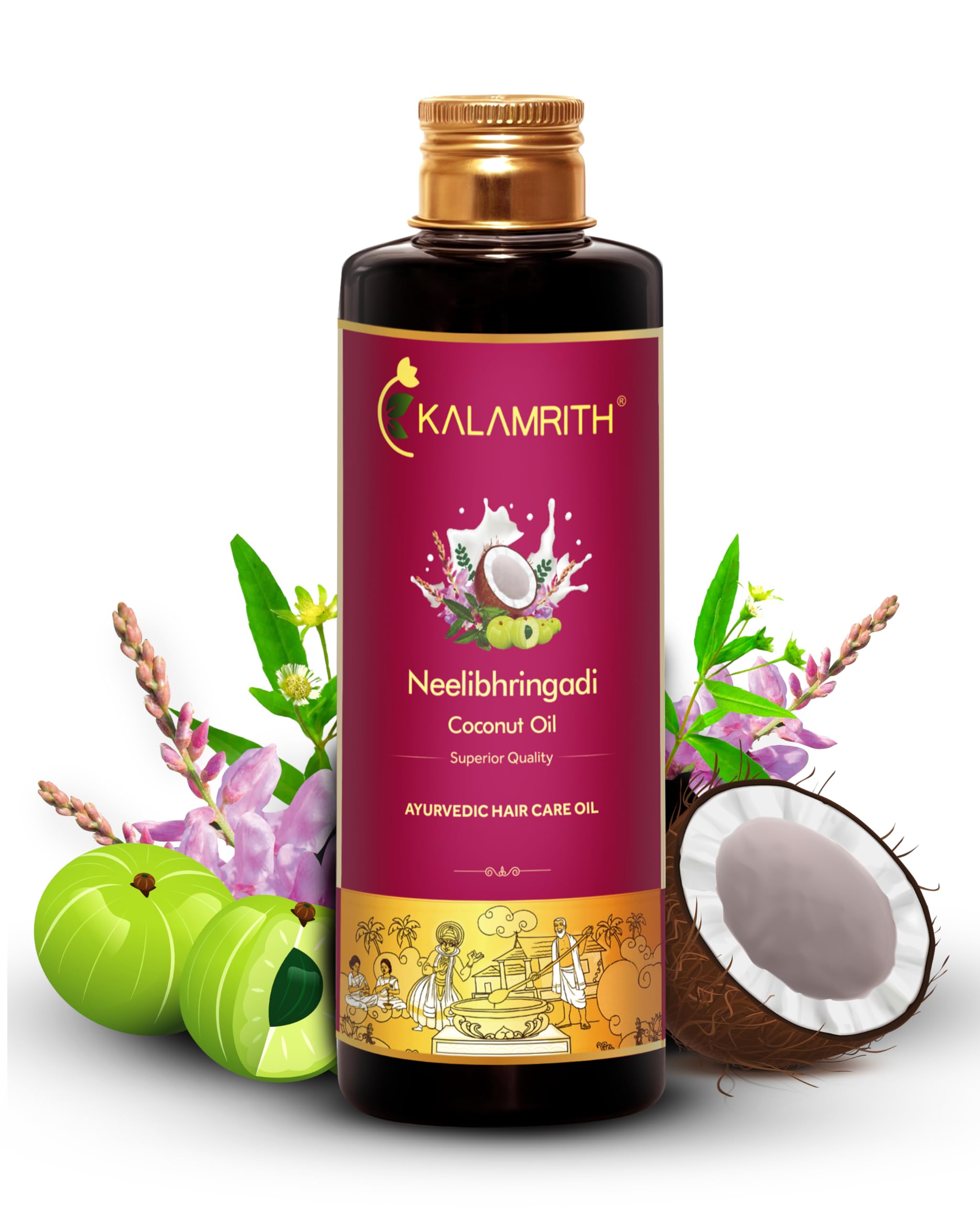 KALAMRITH Neelibhringadi Coconut Hair Oil 100 ML | Hair Growth Oil From Kerala | Prepared by slow cooking method | With Bhrinharaja, Amla, Indigo | (100 ML)-image-38
