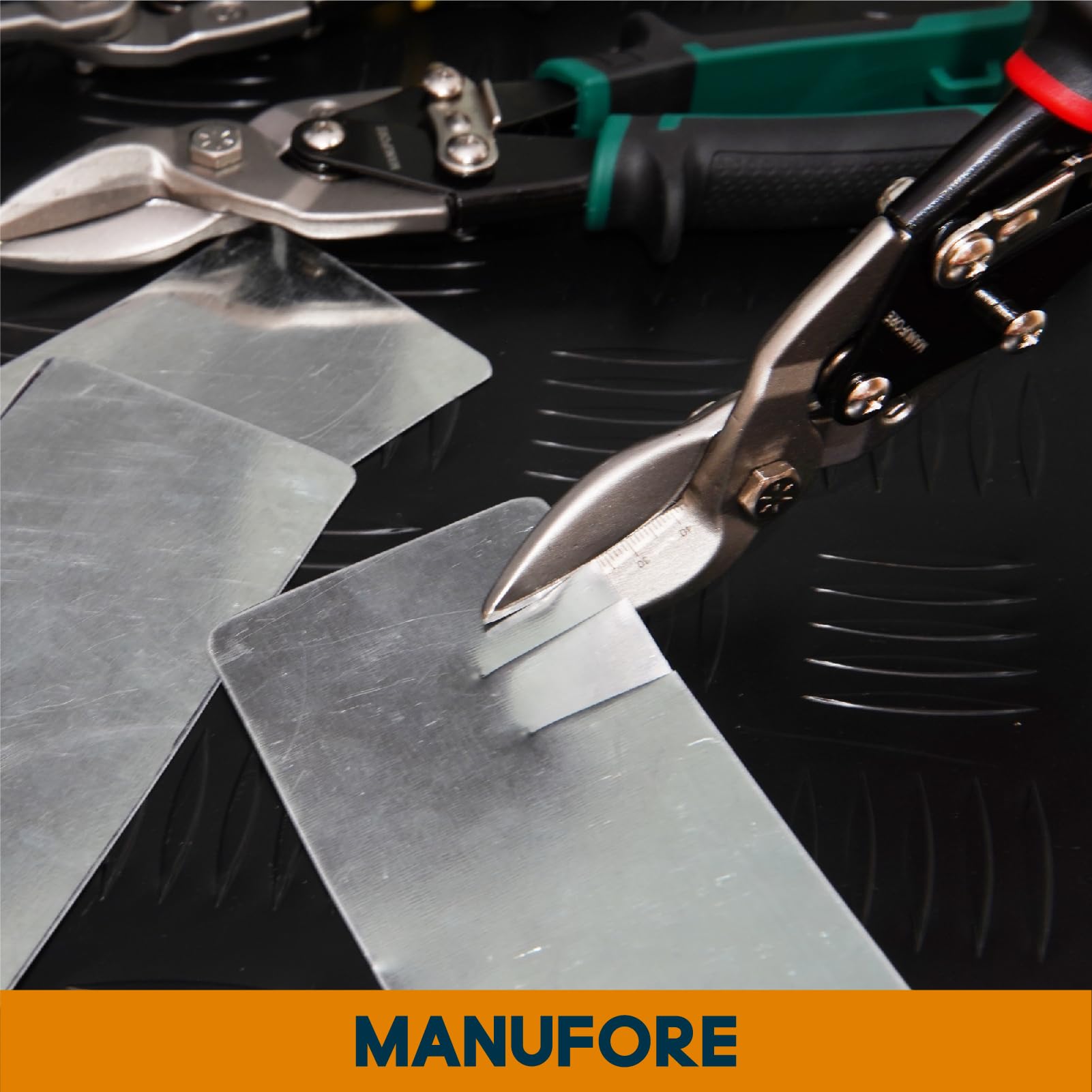 MANUFORE Cisaille Aviation 10 Pouces Set 3 Pièces, Coupe Gauche, Droite & Droite, Acier Chrome Vanadium CR-V pour Découpe de Tôle et Métal