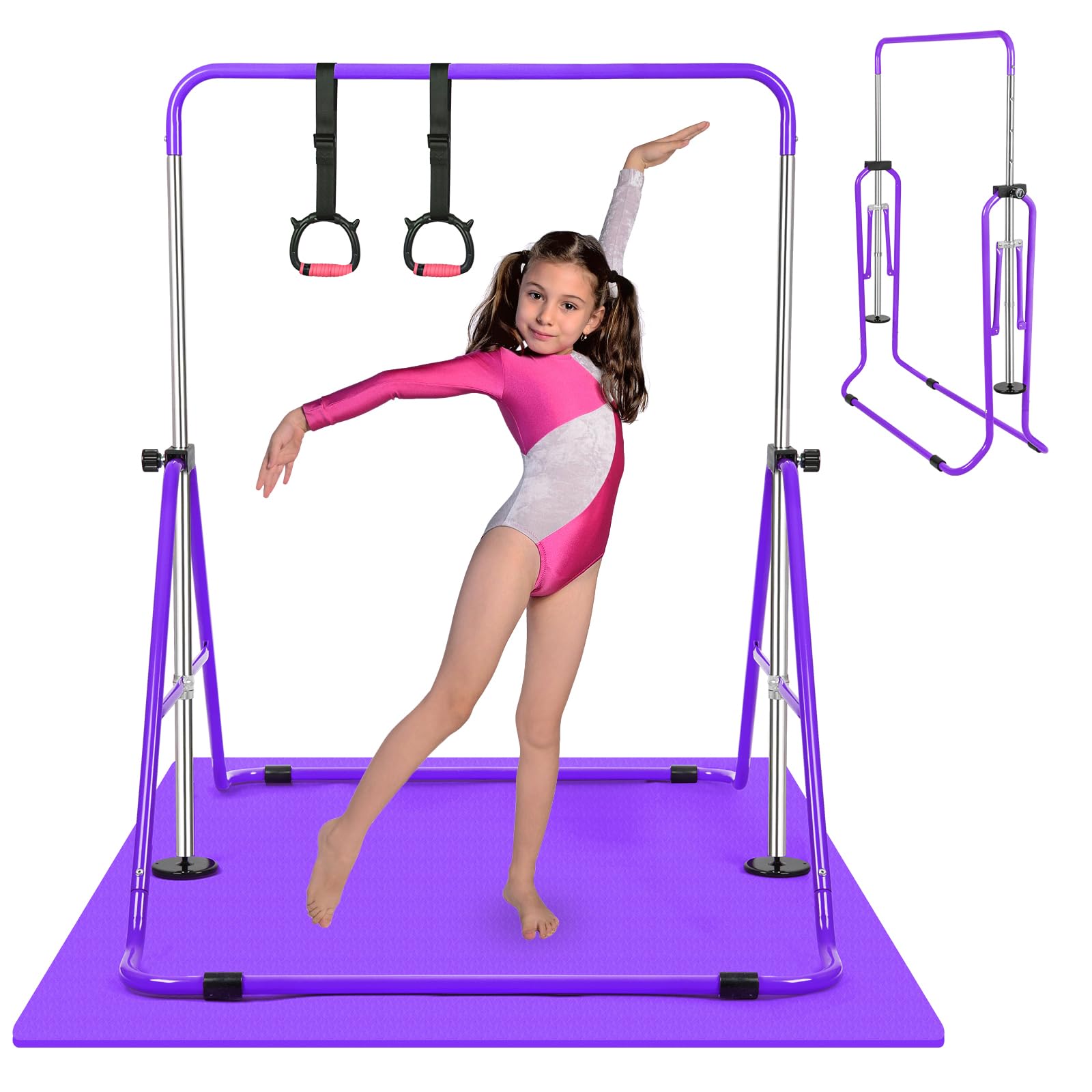 Bighaki808 Gymnastics Bar for Kids, Adjustable Height Gymnastic Horizontal Bars, Folding Expandable Gymnastics Equipment Junior Training Kip Bar for