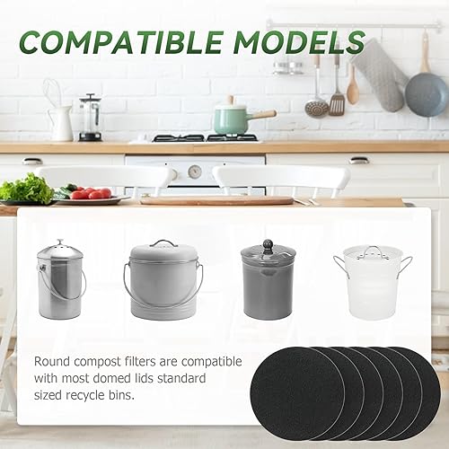 Miniatura 5 de Filtro de contenedor de compost, filtros de carbón de 6.7 pulgadas para cubeta de compost, cubeta de compost, hogar, encimera, cubo de compost,