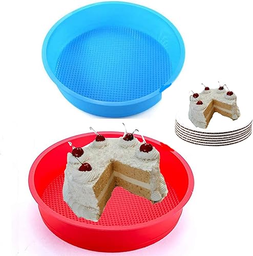 Juego de 2 moldes redondos de silicona para tartas de 9 pulgadas, redondos de 9.5 x 2.25 pulgadas, molde de silicona redondo de 9 pulgadas, rojo y