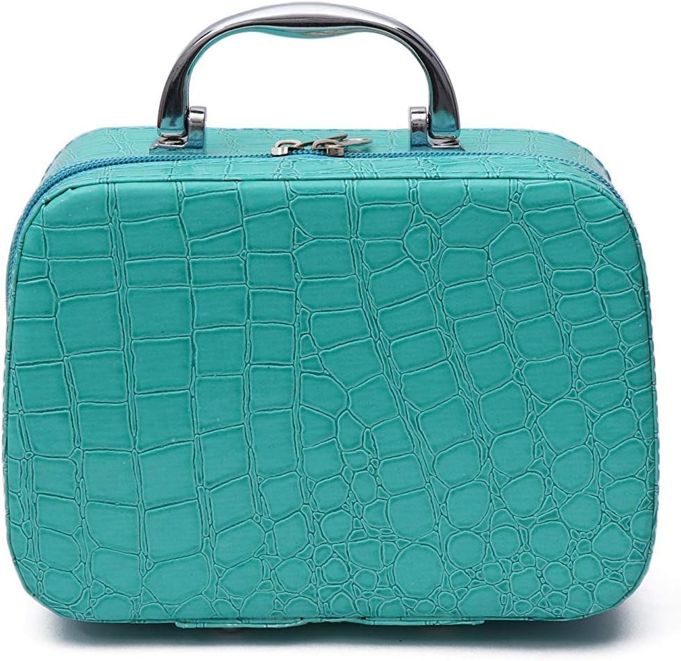 Mbuys Mall Leather Toiletry Box Organizer with Magnifying Compact Makeup Mirror (Blue)