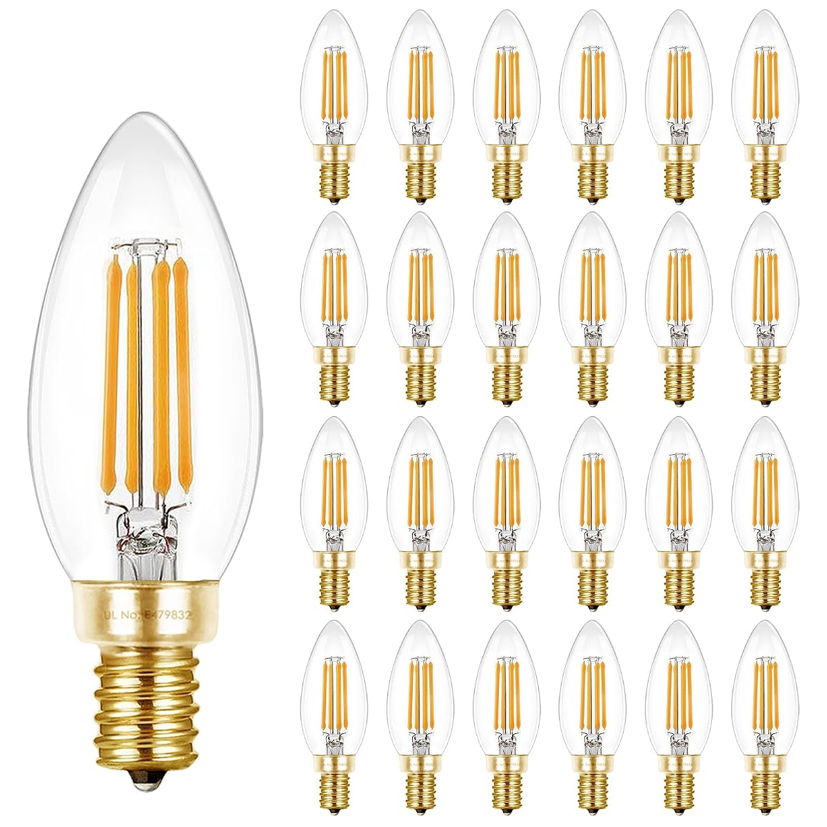 Hizashi E12 Candelabra Bulb 40W 90+CRI Dimmable LED, 4W 450LM, 2700K Warm