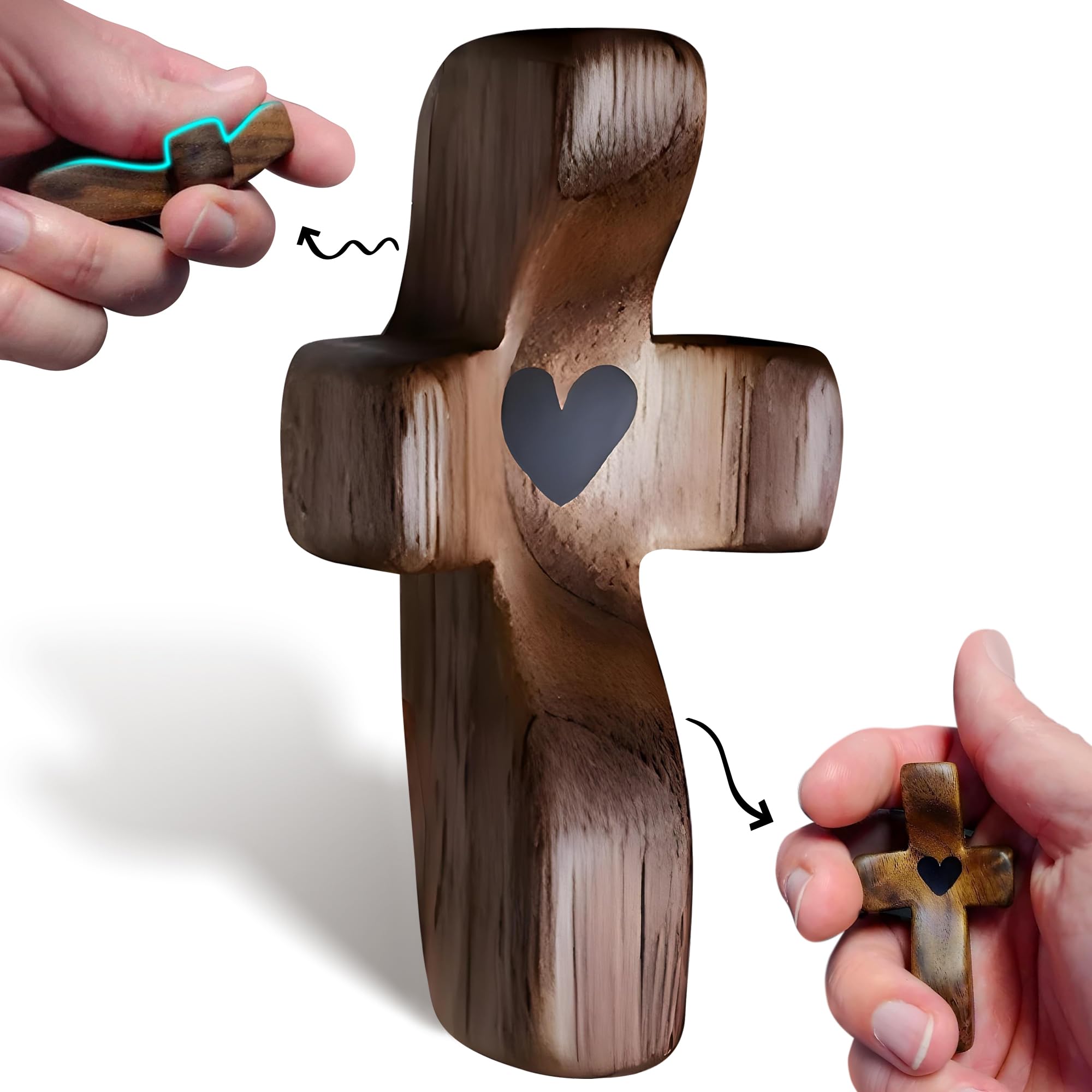 Cross My Heart,Wooden Cross,Encouragement Gift Stress Relief Cross,Prayer Cross for Hand,Pocket Cross Christian Gifts for Women and Fidget Toys for Children and Adults(Black 1Pcs