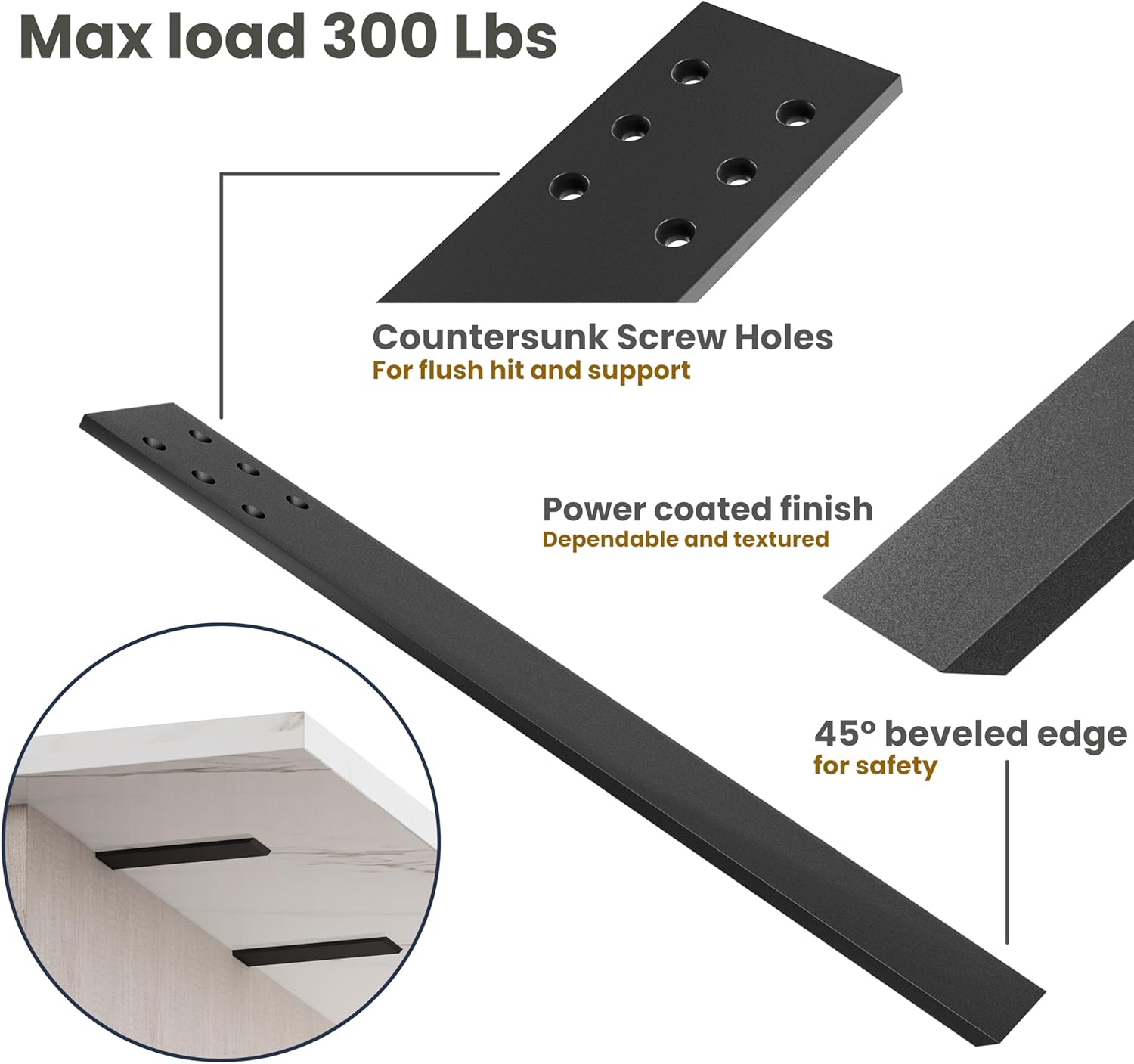 BATODA 16" Countertop Mounted Support Brackets (4 pcs) for Granite - Heavy Duty L Shelf Bracket - DIY Open Shelving Knee Wall Support - Mounting Hardware Included (Pack 4)