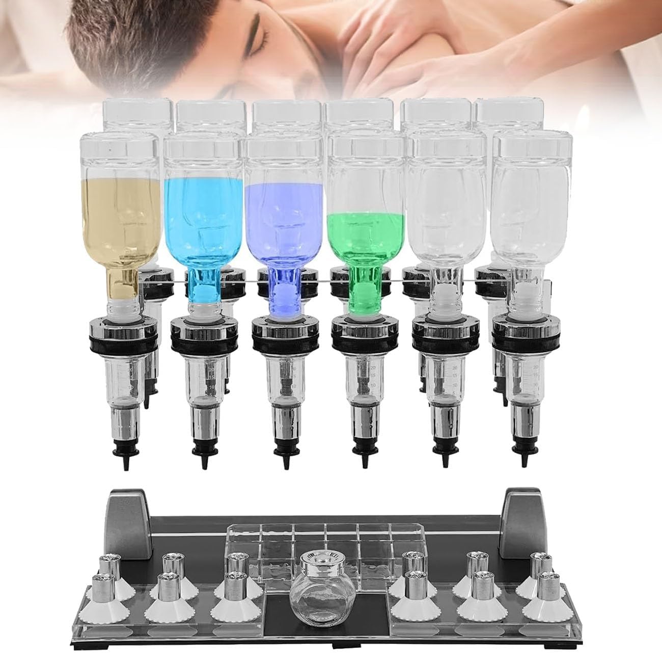 Manual Perfume Refill Pump Station, 12 Bottles Perfume Dispenser Tools, Perfume Liquid Dispense Filling Station, 200ml Dispenser Pumps with Testing Cups, for Shops Lab Bars