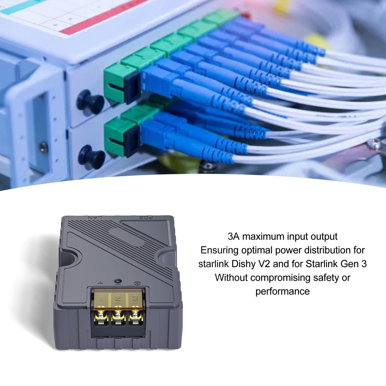 Iniettore PoE per Internet Kit Satellite, 48‑57V 3A GigE Passivo ABS Protezione Sovratensioni ESD 150W con LAN, con velocità di Rete 10, 100, 1000 Mb/s.