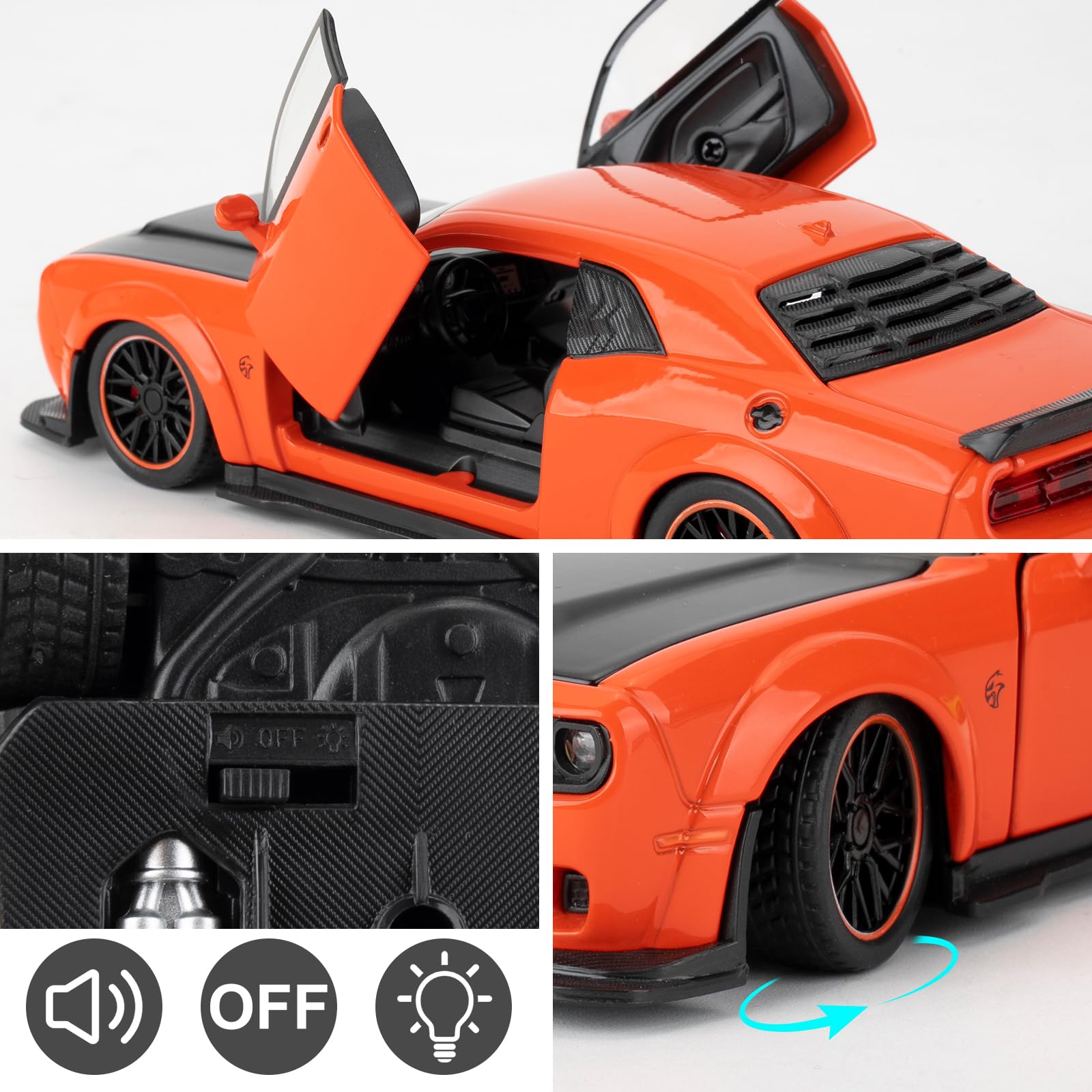 1/32 Dodge Hellcat Model Cars,Diecast Alloy Toy Car with Sound and Light Functions, Collectible Pull Back Vehicle - Image 4