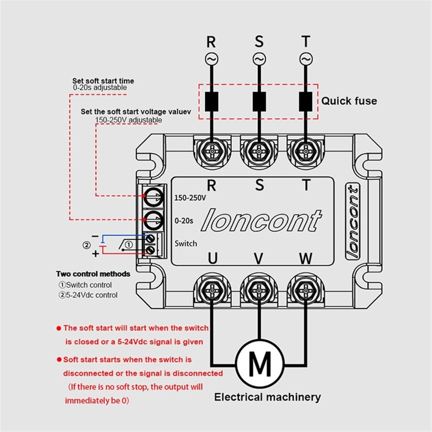 Single/Three Phase Motor Soft Start Module Controller 1KW 5KW Motor Online Soft Starter Fan Pump Compressor Conveyor (Size : Single Phase 6KW)