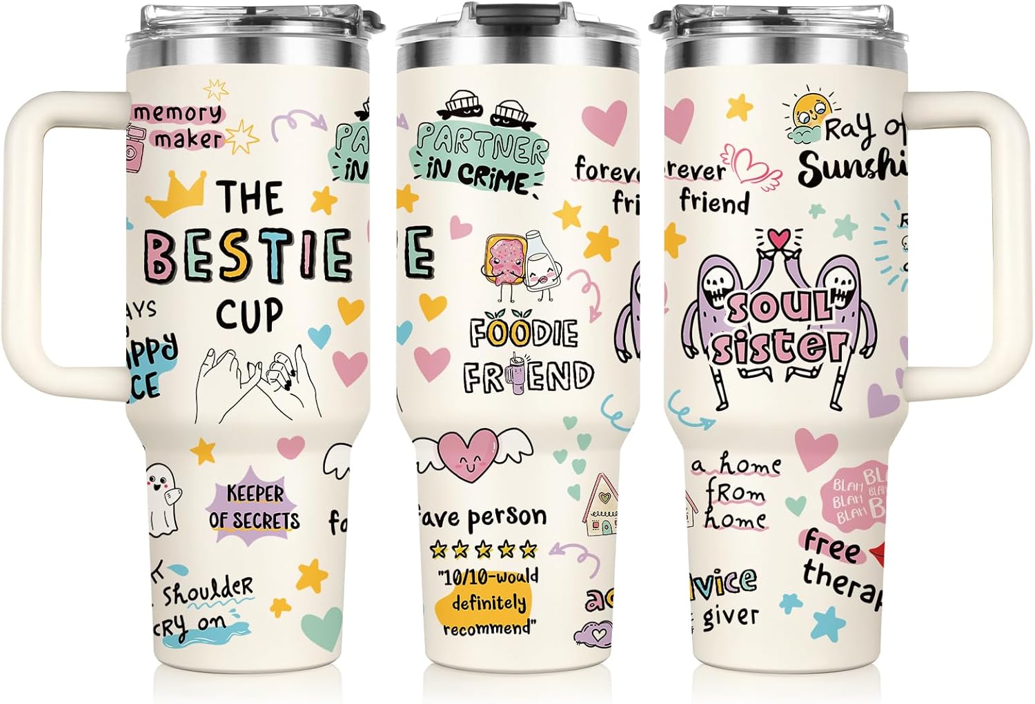 Shqiueos Best Friend Birthday Gifts for Women 40oz Tumbler with Handle and Lid Straw, Bestie Gifts for Her, Mothers Day Gift for Women Friendship, Soul Sisters Present Valentines Christmas Cup - Image 9