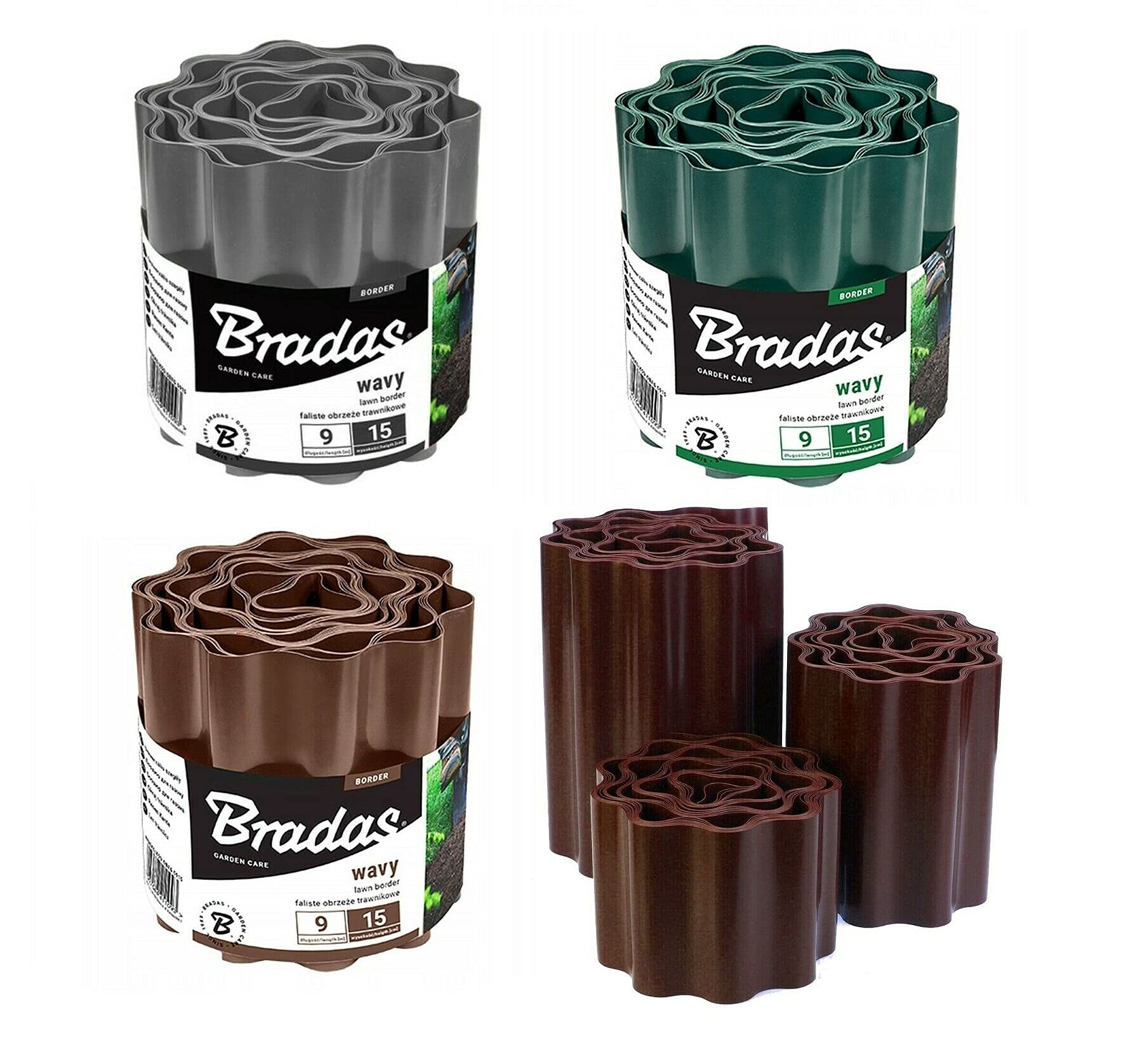 9 M long /// Garden Grass WAVY LAWN EDGE Plastic BORDER Flexible Fence Wall Roll Path UK Edge Protection Driveway Yard Ornament Plant Fower Decorative Border Ground DIY Curved Border (Green, 15)