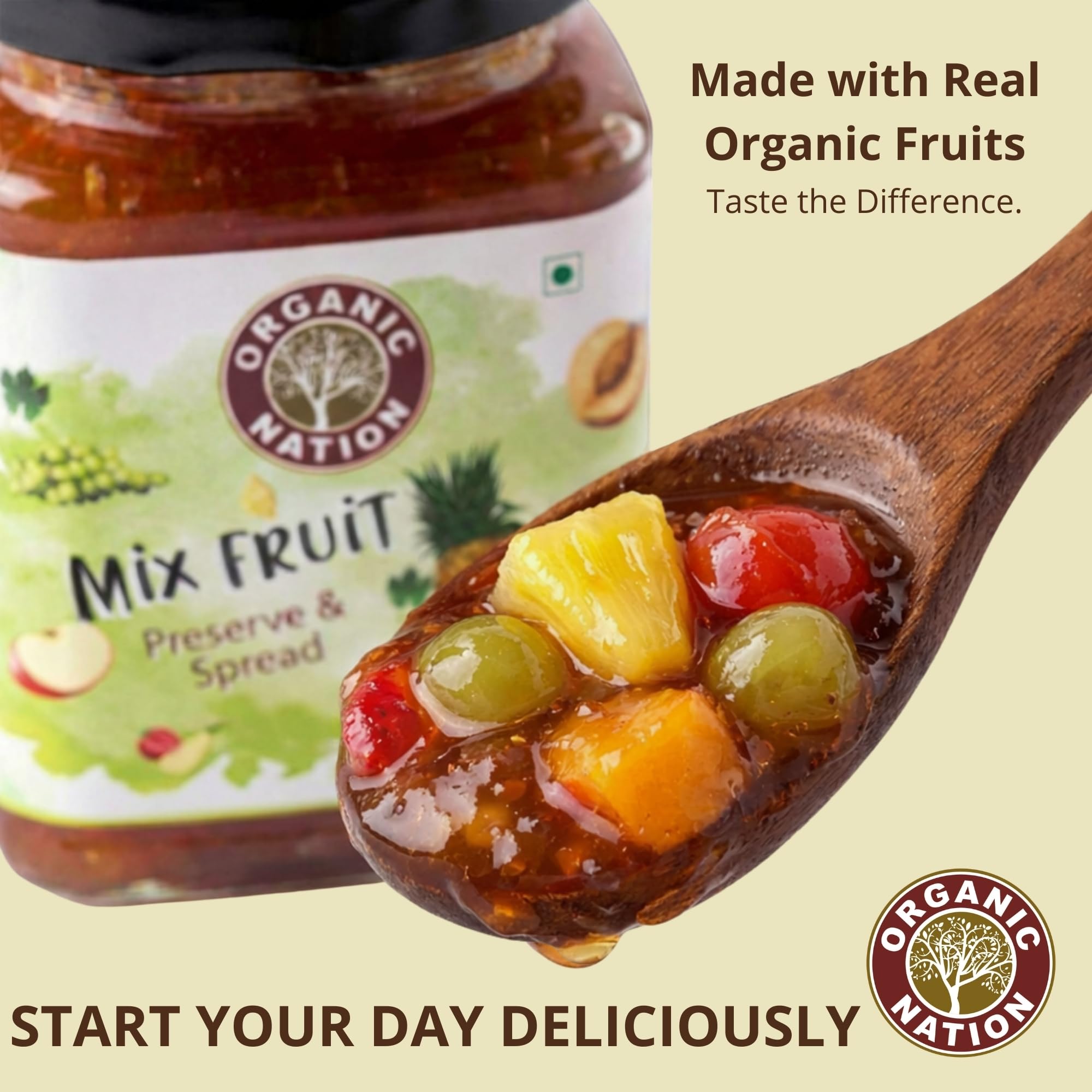 ORGANIC NATION Mixed Fruit Conserve, Perfectly Blended Mix Fruit Jam, Rich in Calcium, Iron and Magnesium - Low Sugar, Quality Jam Mixed Fruit, No Preservatives, 340g, Vibrant Natural Colors 2