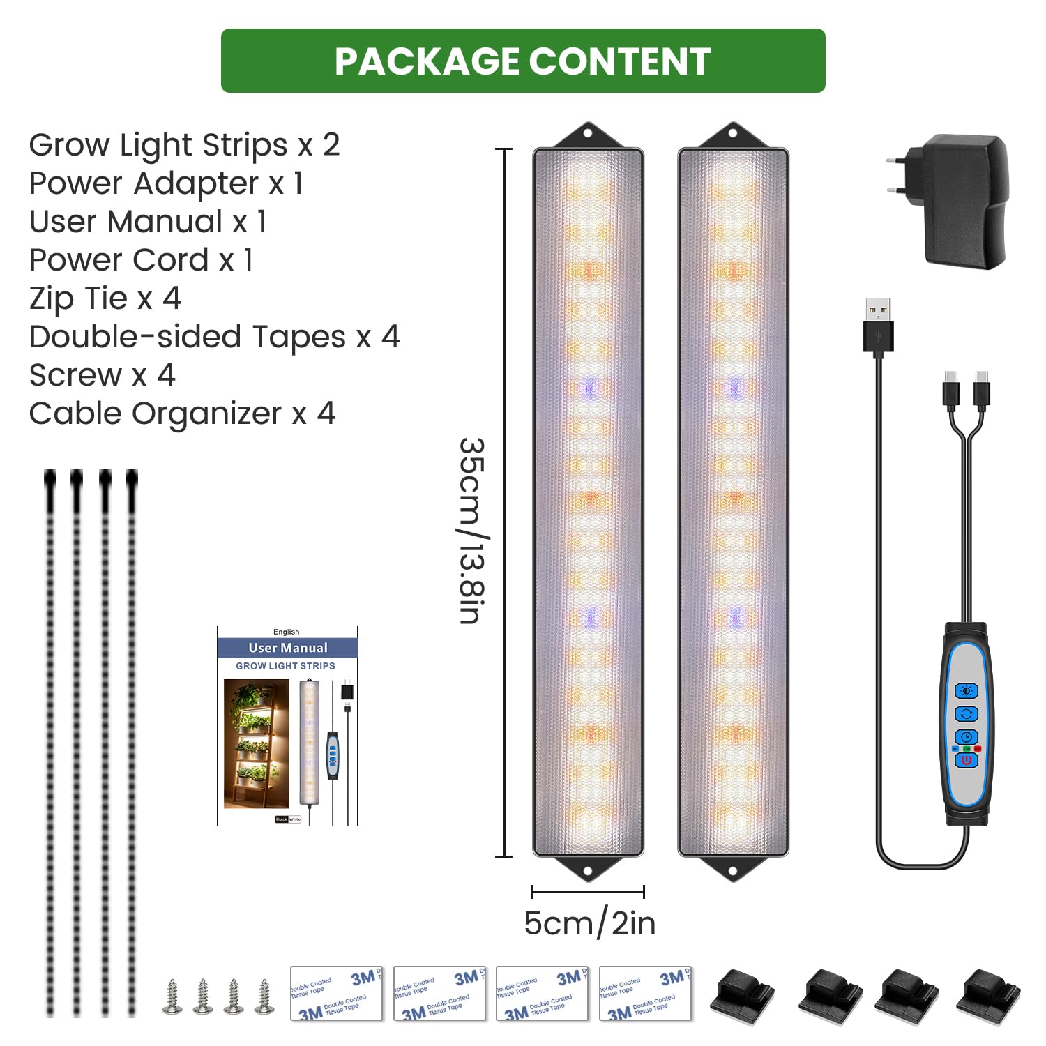 Wolezek Lampa LED do uprawy roślin, pełne spektrum, 210 diod LED z automatycznym timerem 4/8/12/16H, 2 sztuki 35 cm lampa do uprawy roślin z 5 stopniami jasności, lampa do wzrostu roślin