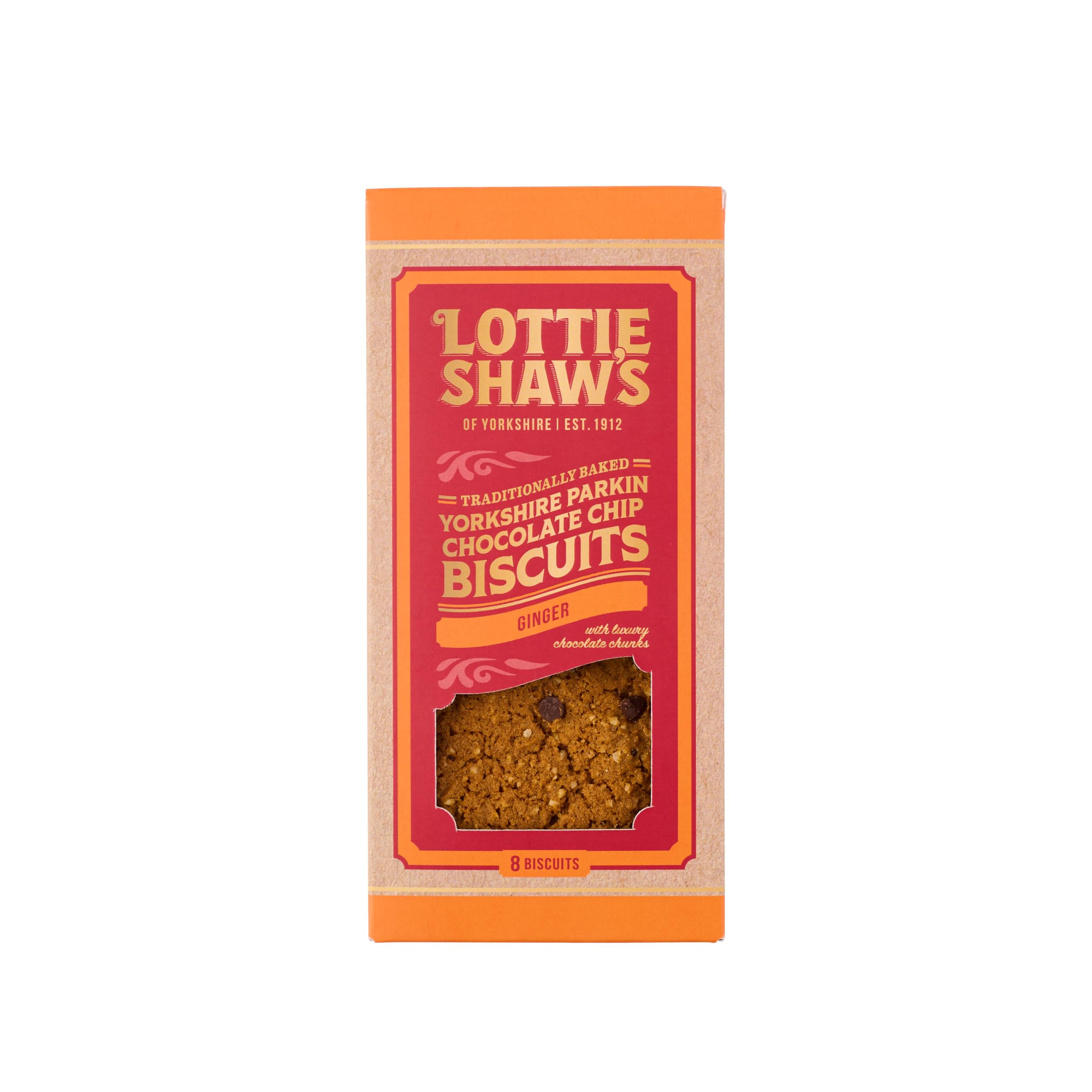 Lottie Shaw's Yorkshire Ginger & Chocolate Biscuit Box 275g | Great Taste Award Winner | Belgian Dark Chocolate Chip | 2 Packs of 4 | Yorkshire Bakery