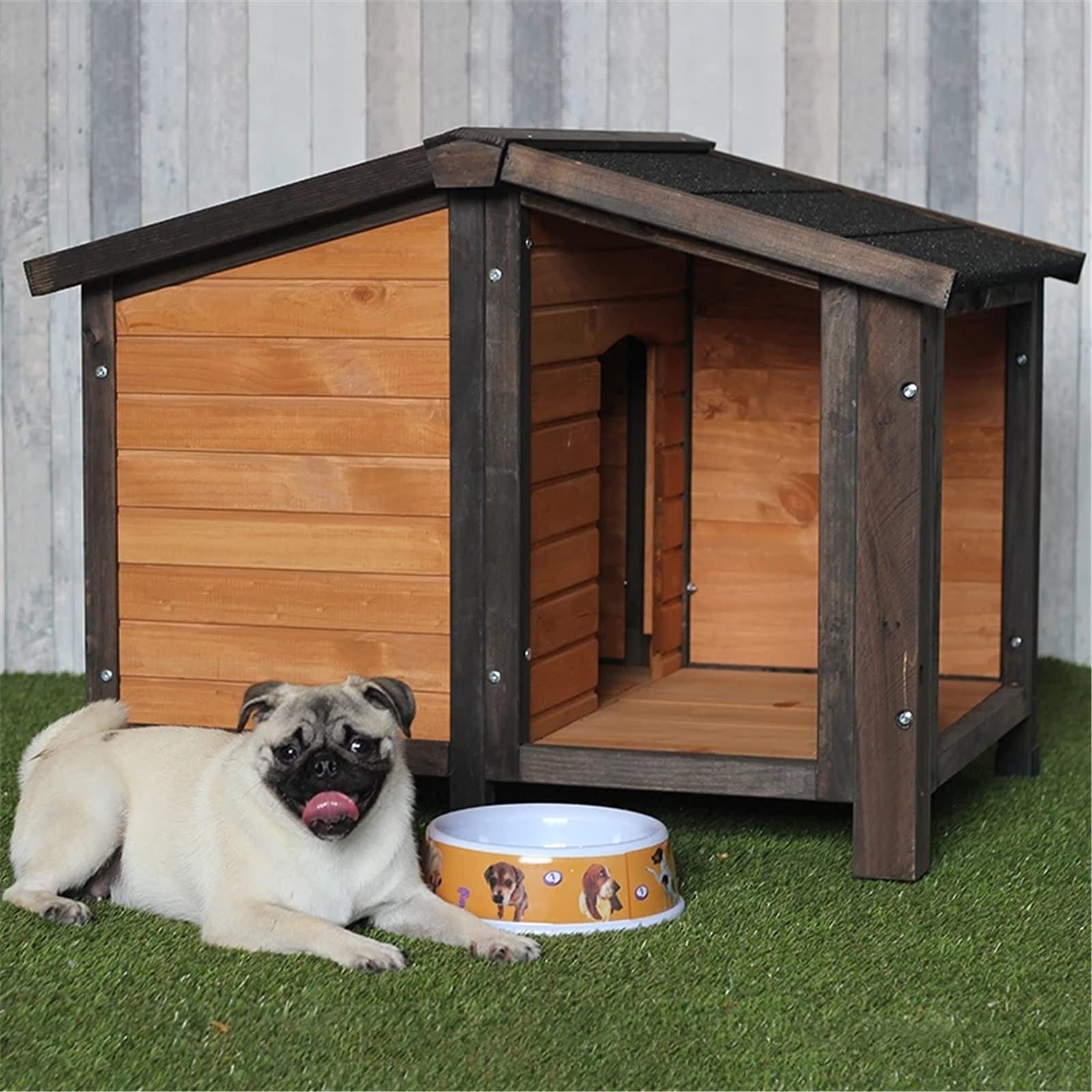 Amazon | 小型犬用 犬小屋 屋外の屋内の純木の犬の家の雨が降る大型