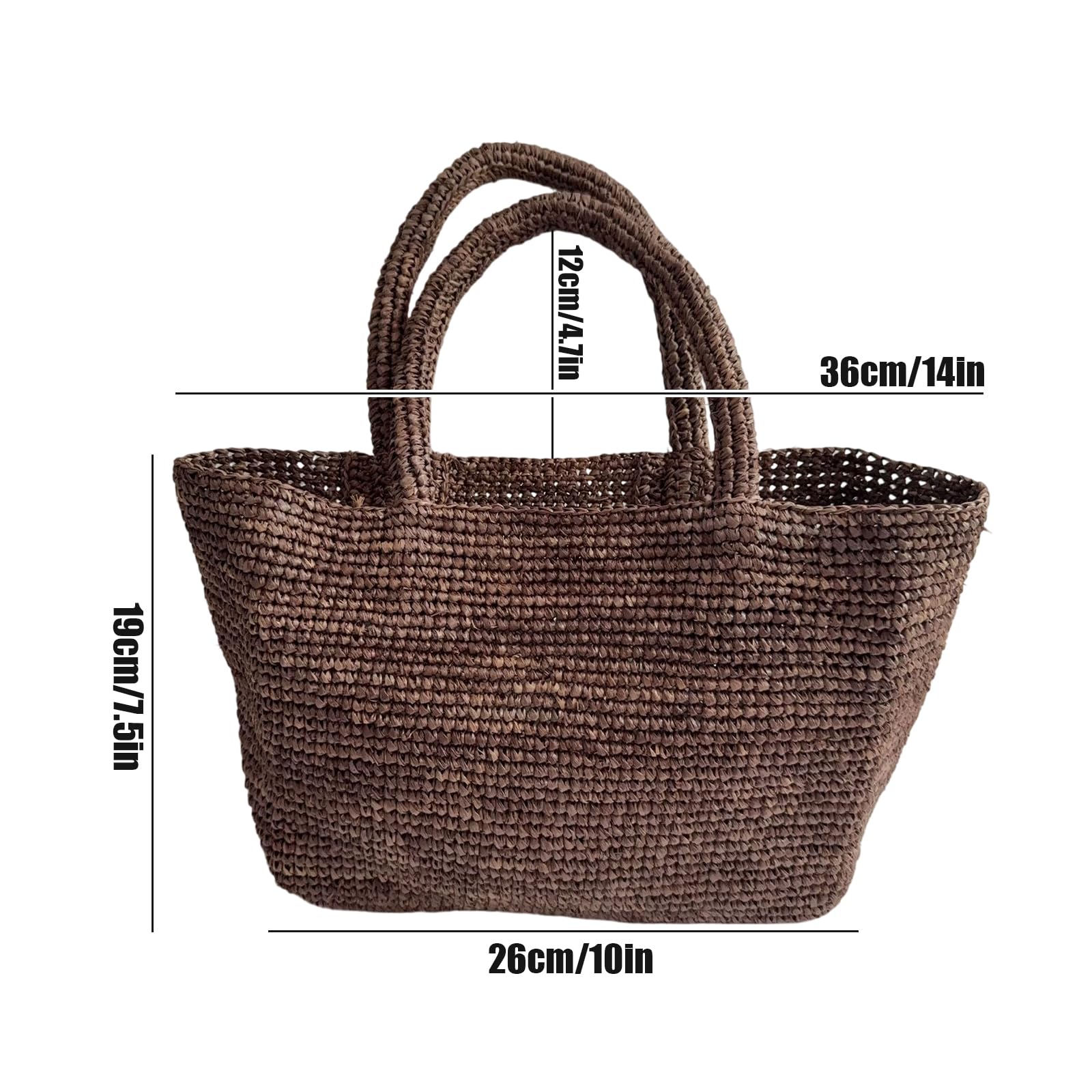 Borsa da spiaggia intrecciata da donna in rafia fatta a mano | Borsa tote in rafia all'uncinetto, versatile per lavoro, viaggi e market, con comoda presa e tatto artigianale