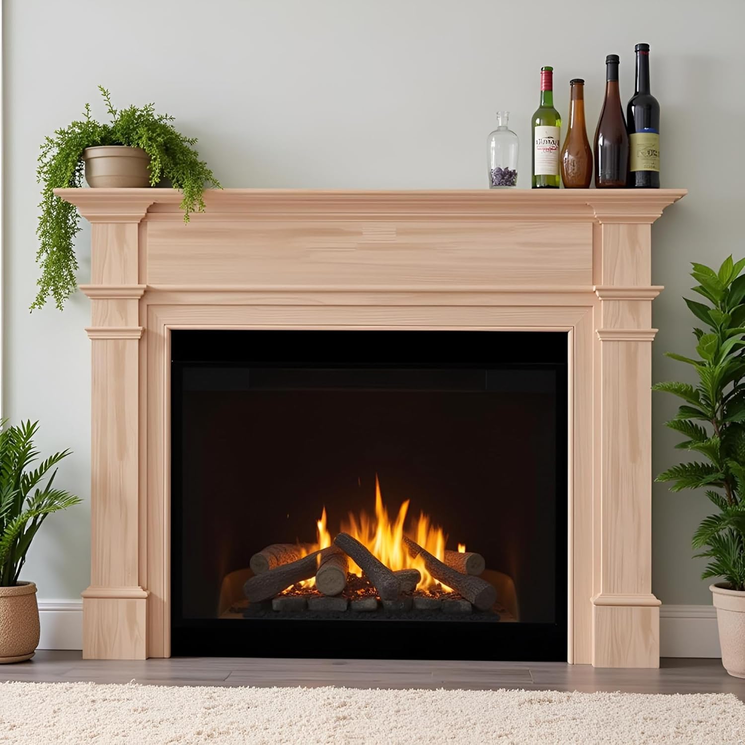 120-48 Windsor Unfinished Fireplace Mantel Surround – 48" Custom-Ready Wood Mantel Frame for Painting or Staining, Classic Architectural Hearth Design (48)