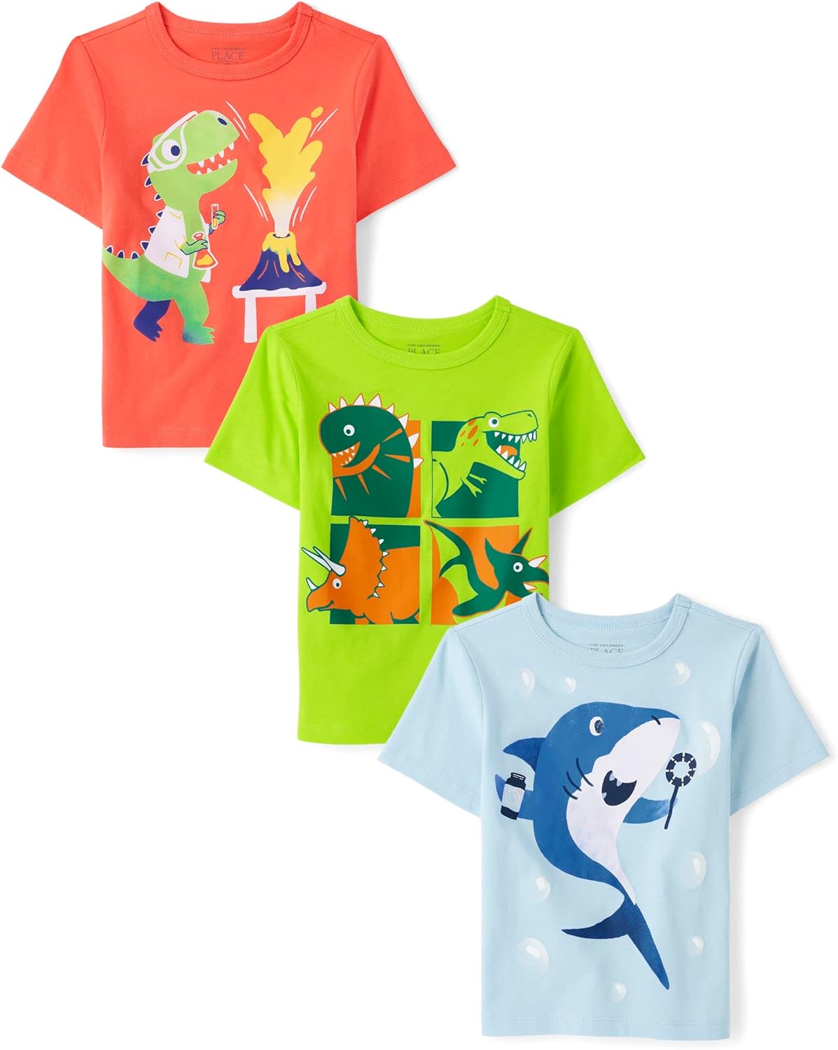 The Children's Place Baby-Boys and Toddler Dino,Animals,Sharks Short Sleeve Graphic T-Shirts,3 Pack