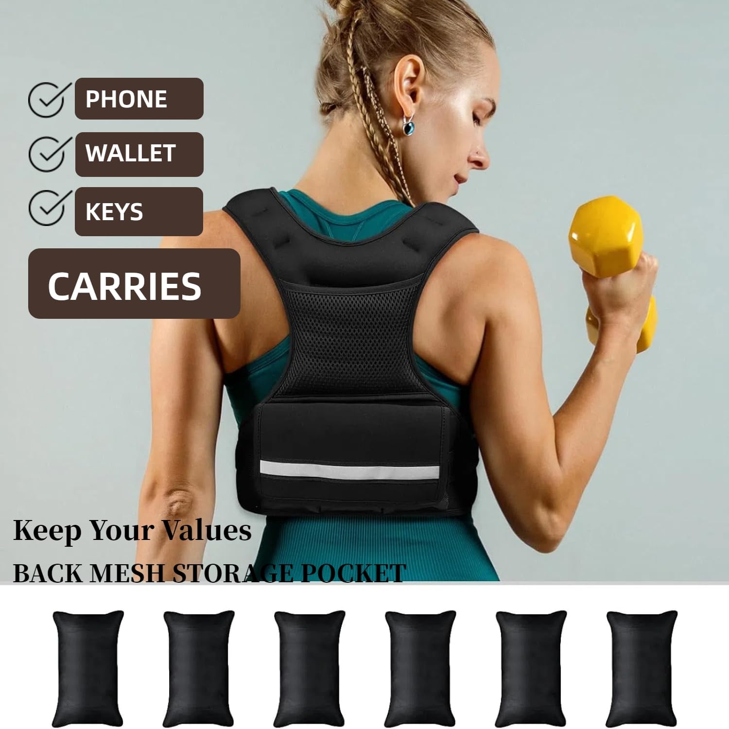 Gilet Zavorrato Da 5 Kg Con Strisce Riflettenti - Per Uomo E Donna - Per Jogging, Walking E Allenamento Cardio