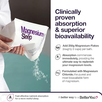 BetterYou Magnesium Sleep Mineral Bath Flakes - Mineral Bath Salts for Muscle Relaxation - Soothing Sore Muscle Soak - Natural Vegan Formula - 2.3 lb