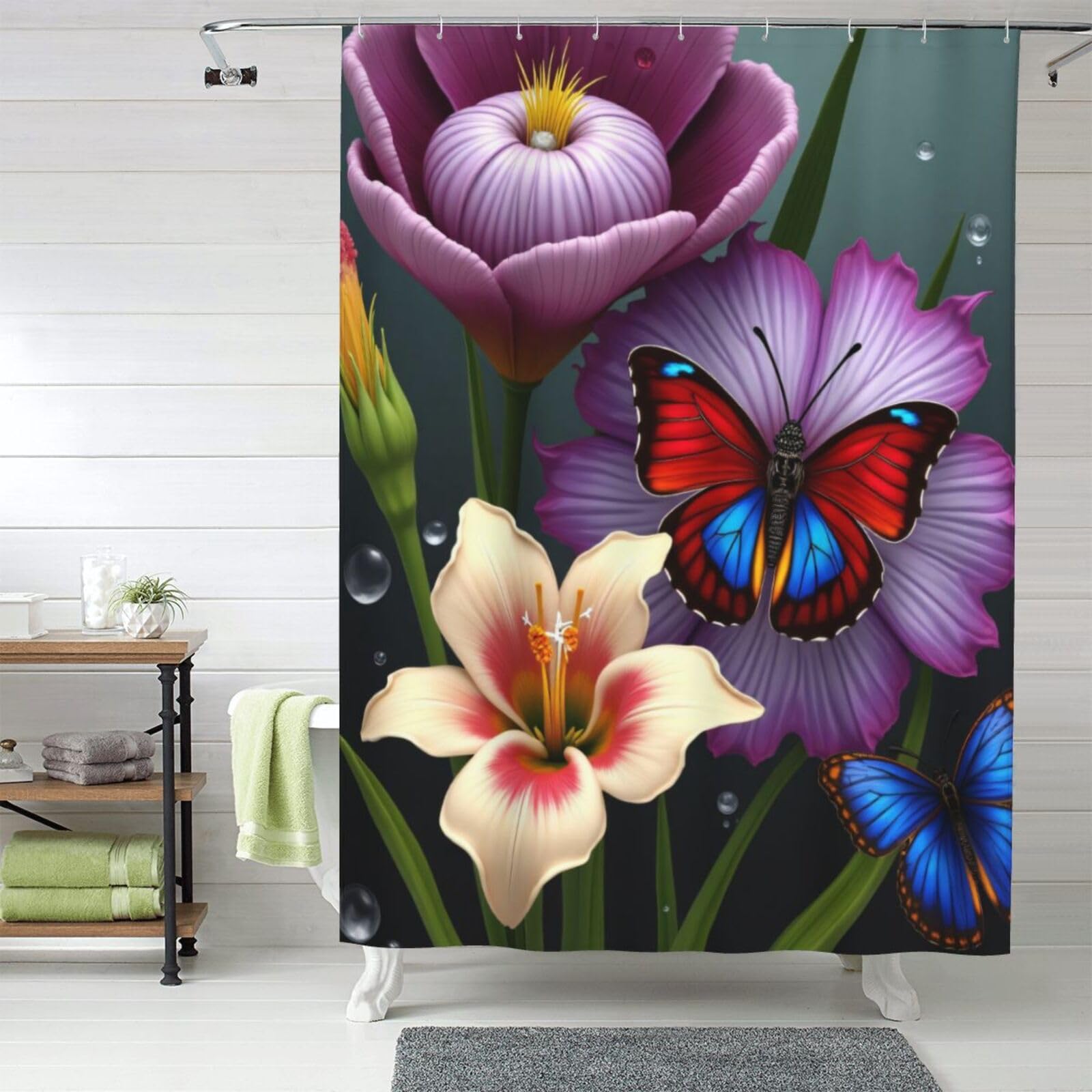 Rideau de douche moderne bouquet de papillons 152x183cm n°581