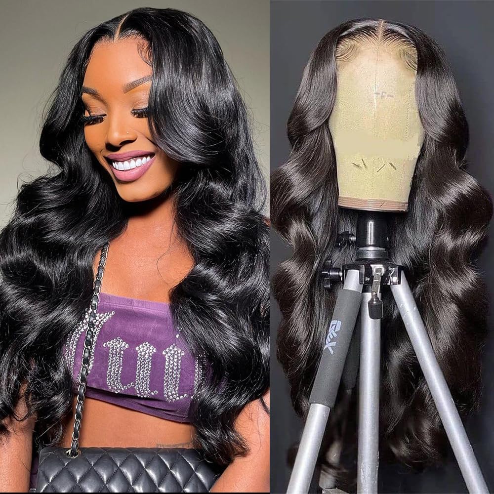 Legendhair5x5 HD Lace Closure Wigs Human Hair Body Wave Glueless Wigs Human Hair Pre Plucked Pre Cut Lace No Glue 5X5 Body Wave Closure Wigs for Black Women 180% Density Natural Color (24 Inch)