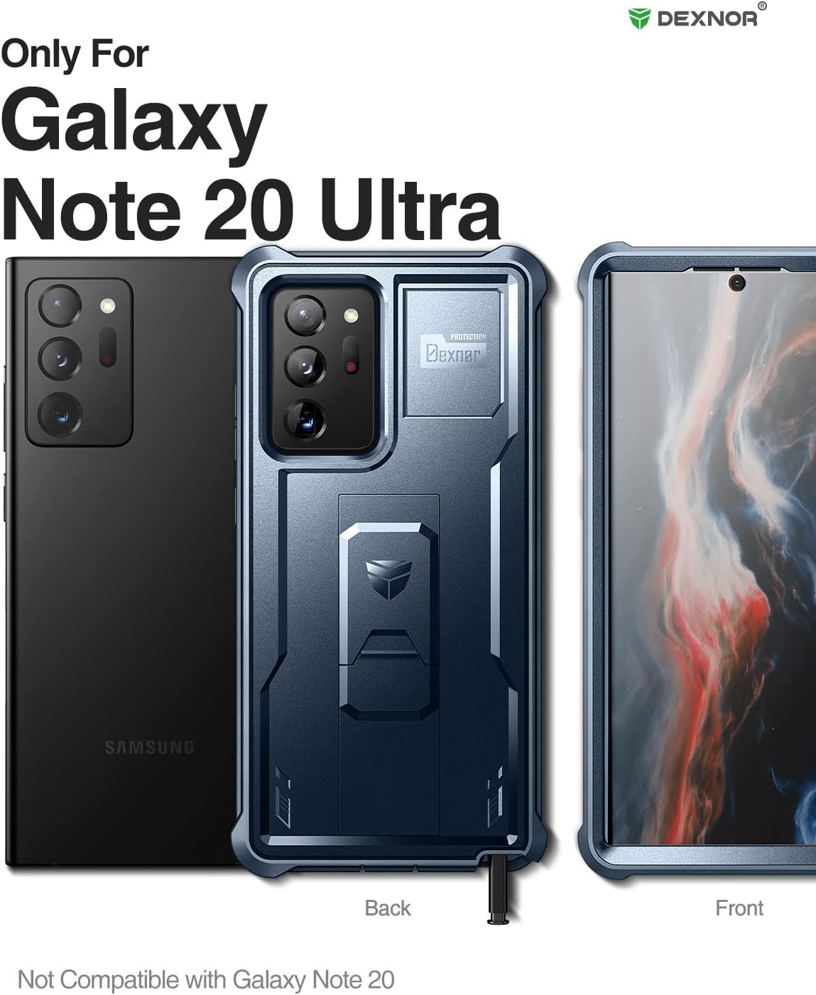 Dexnor for Samsung Galaxy Note 20 Ultra 5G Case, [Built in Screen Protector and Kickstand] Heavy Duty Military Grade Protection Shockproof Protective Cover for Samsung Galaxy Note 20 Ultra (Navy Blue)