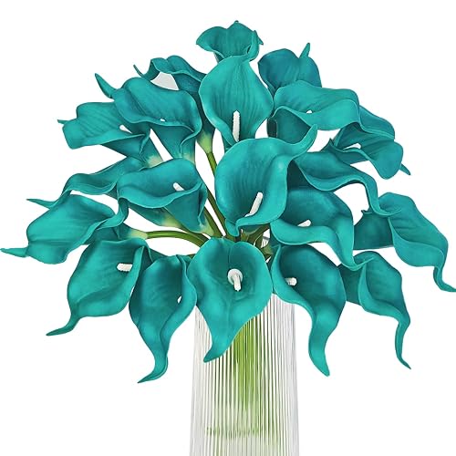 Letjolt Teal Calla Lily Artificial Flowers 20 Pieces Bouquet |