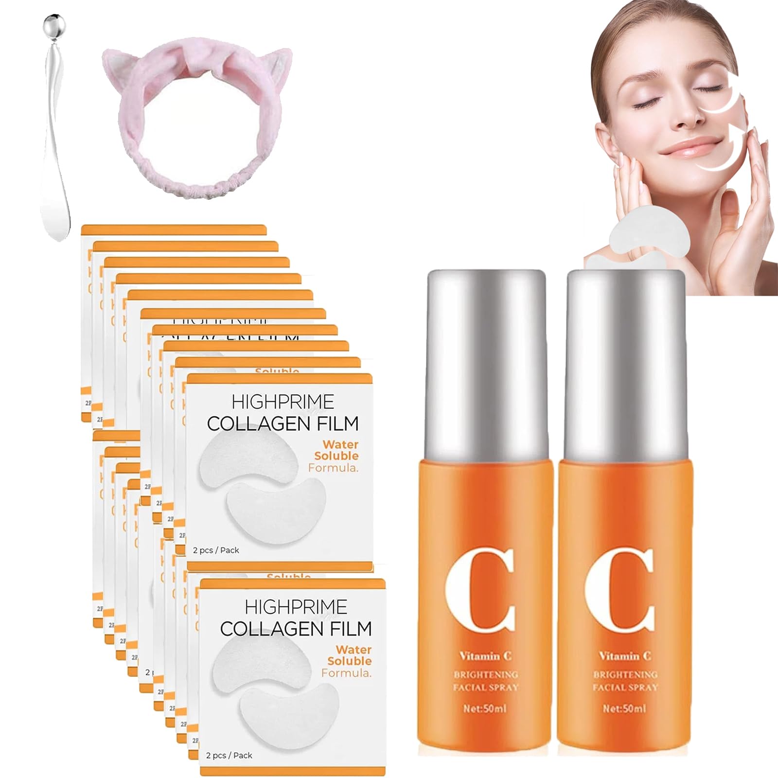 DASHENRAN Korean Technology Soluble Collagen Film, Highprime Collagen Film & Mist Kit, Korea Highprime Collagen Soluble Film (2 Pcs+20 Pack)