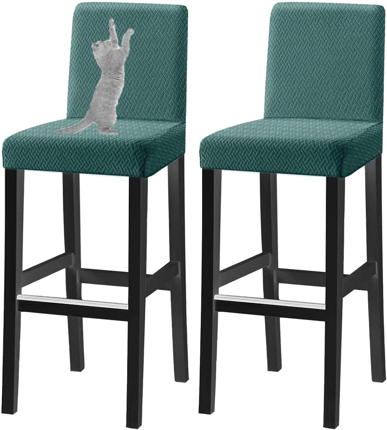 HACLEN Jacquard Bar Stool Covers with Backs Cat Scratch Proof, Stretch Pub Stool Chair Covers Soft Barstool Covers Washable for Bar Banquet (Green,6 PCS)