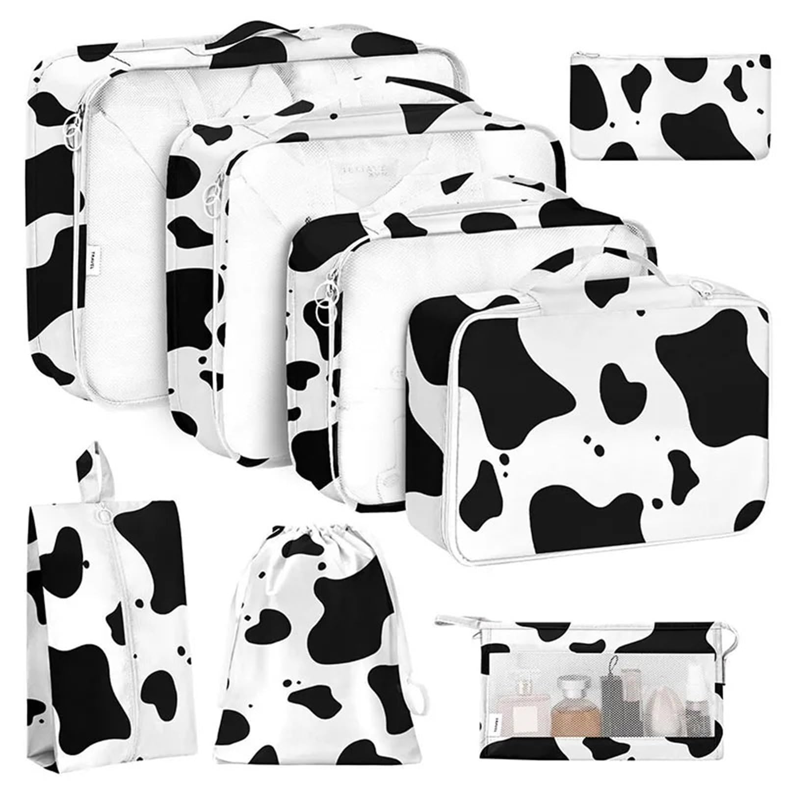 YILWPV 8 Piece Travel Suitcases Bags Luggage Wardrobe Storage Underwear Shoes Packaging Cubes for Travel(Black white)