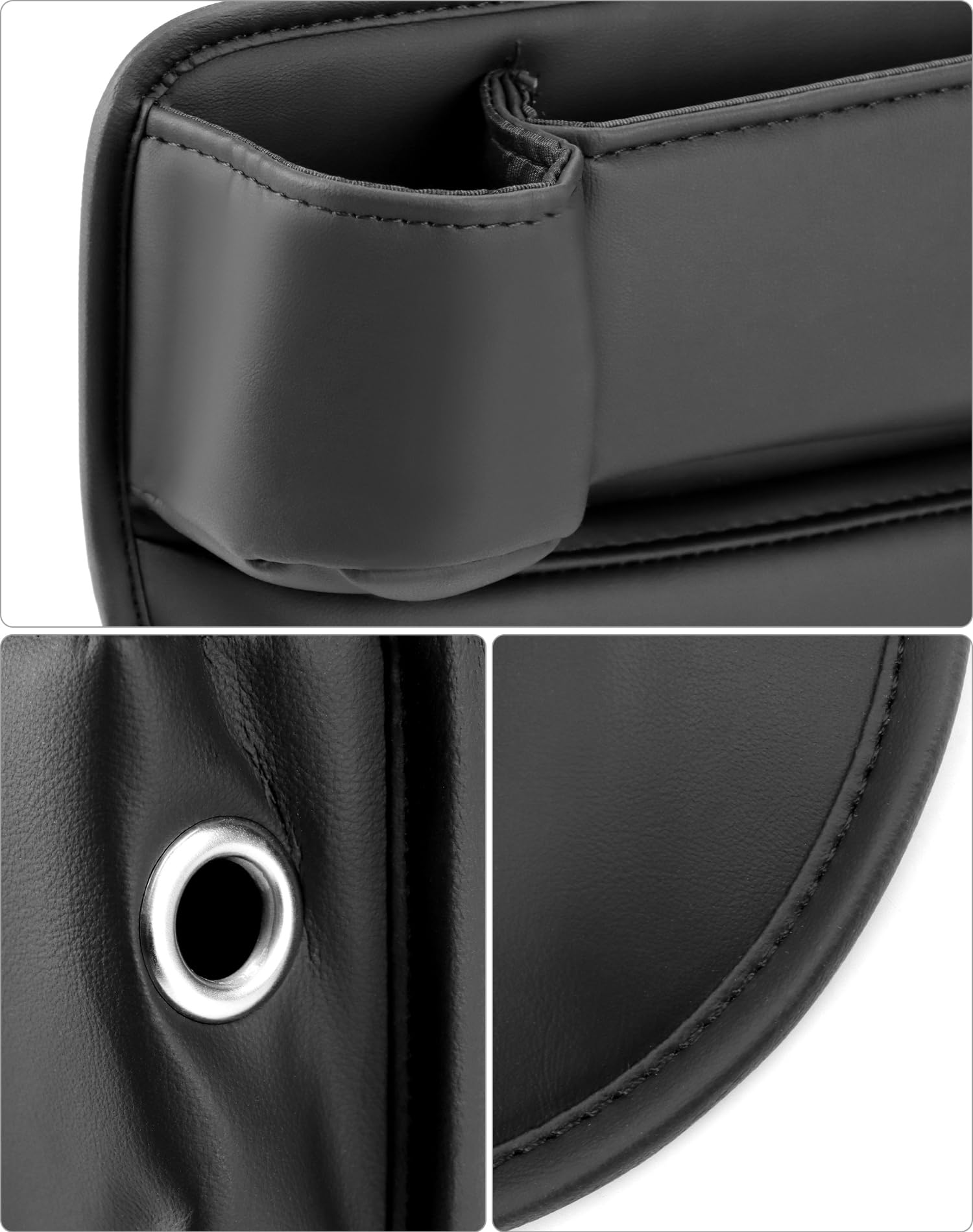 QWORK® Autositz Lückenfüller, Leder Aufbewahrungsbox Auto Organizer Vorne mit Getränkehalter und USB-Ladeloch