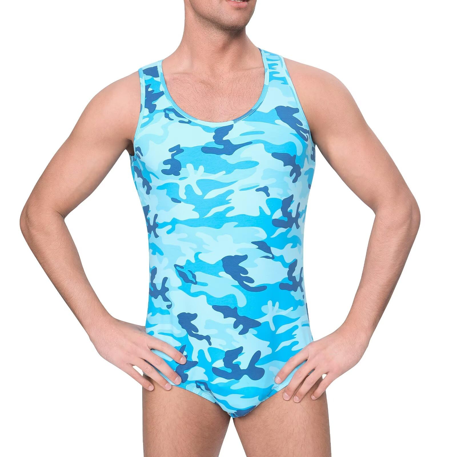 Landofgenie Body Homme sans Manches Camouflage Tank Top Grenouillère Pyjama Combinaison pour Adultes