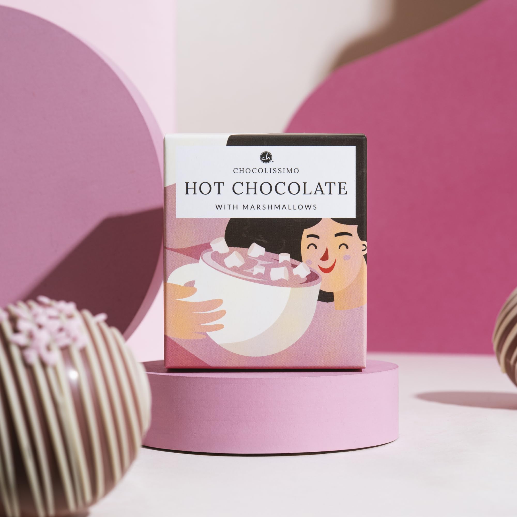 CHOCOLISSIMO Czekoladowa kula Ruby z marshmallows – czekolada do picia w kształcie kuli z różowej czekolady – pomysł na prezent dla mężczyzny, żony, dziecka, dziewczynki, na urodziny, Boże Narodzenie