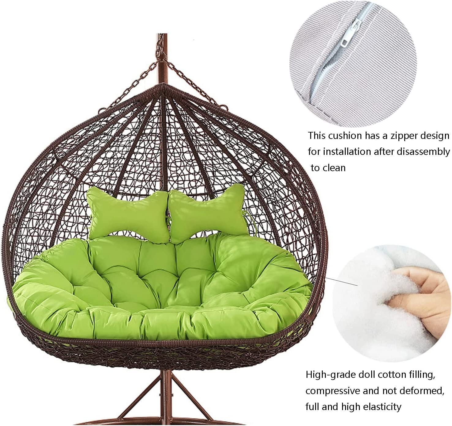 Coussin de balancelle double suspendu - Imperméable et amovible - Coussin de berceau avec oreiller - Convient pour l'extérieur terrasse jardin