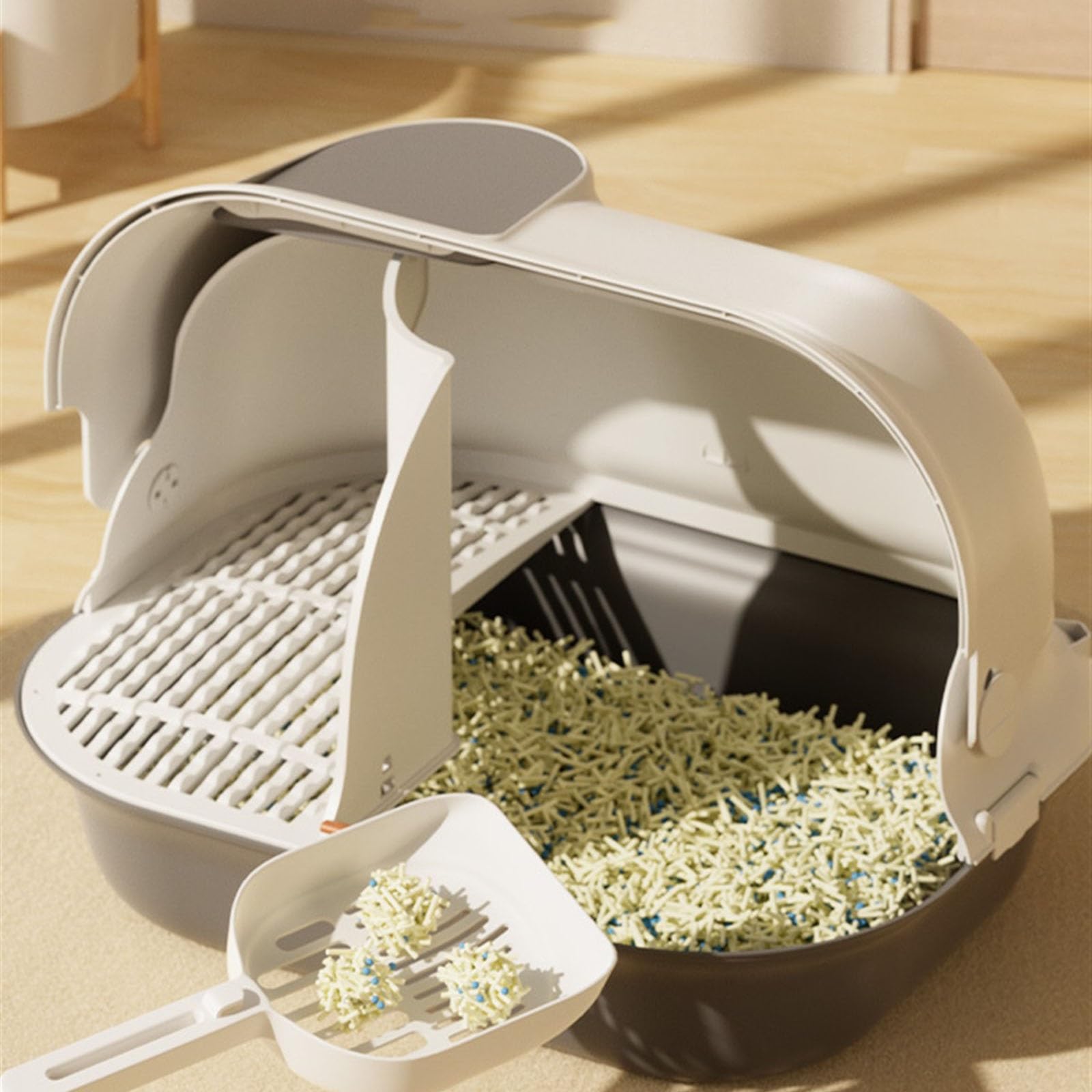 Exclusivo para Gatos y Perros Caja de Arena for Gatos Grande con Puerta Frontal Solapa y Pala, Bandeja Capucha for Mantener la adentro privacidad, fácil Limpiar para Interiores(Green)