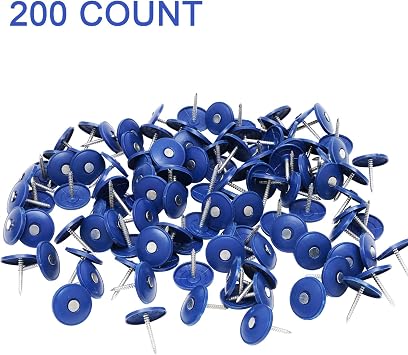 Plastic Cap Nails, 200 Pcs Roofing Nails, 1 inch Galvanized Tar Paper Nails for Roofing, Roofing Nail Caps for House Wrap Fastening Foam Board Roofing Felt Insulation Film