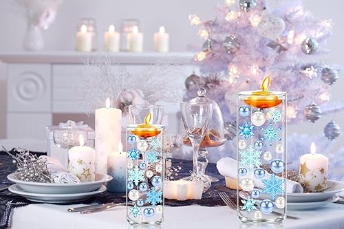 Miniatura 8 de Cusmation 110 piezas de relleno de jarrón de Navidad y 800 cuentas de agua de relleno de jarrón de Navidad, velas flotantes, relleno de jarrón de