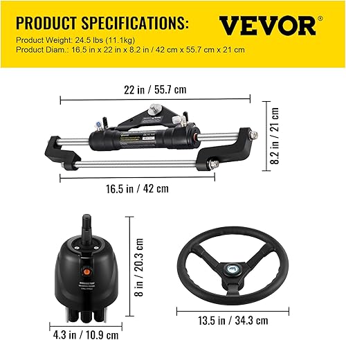 Miniatura 44 de VEVOR Hydraulic Steering Kit 300HP, Hydraulic Boat Steering Kit Helm Pump