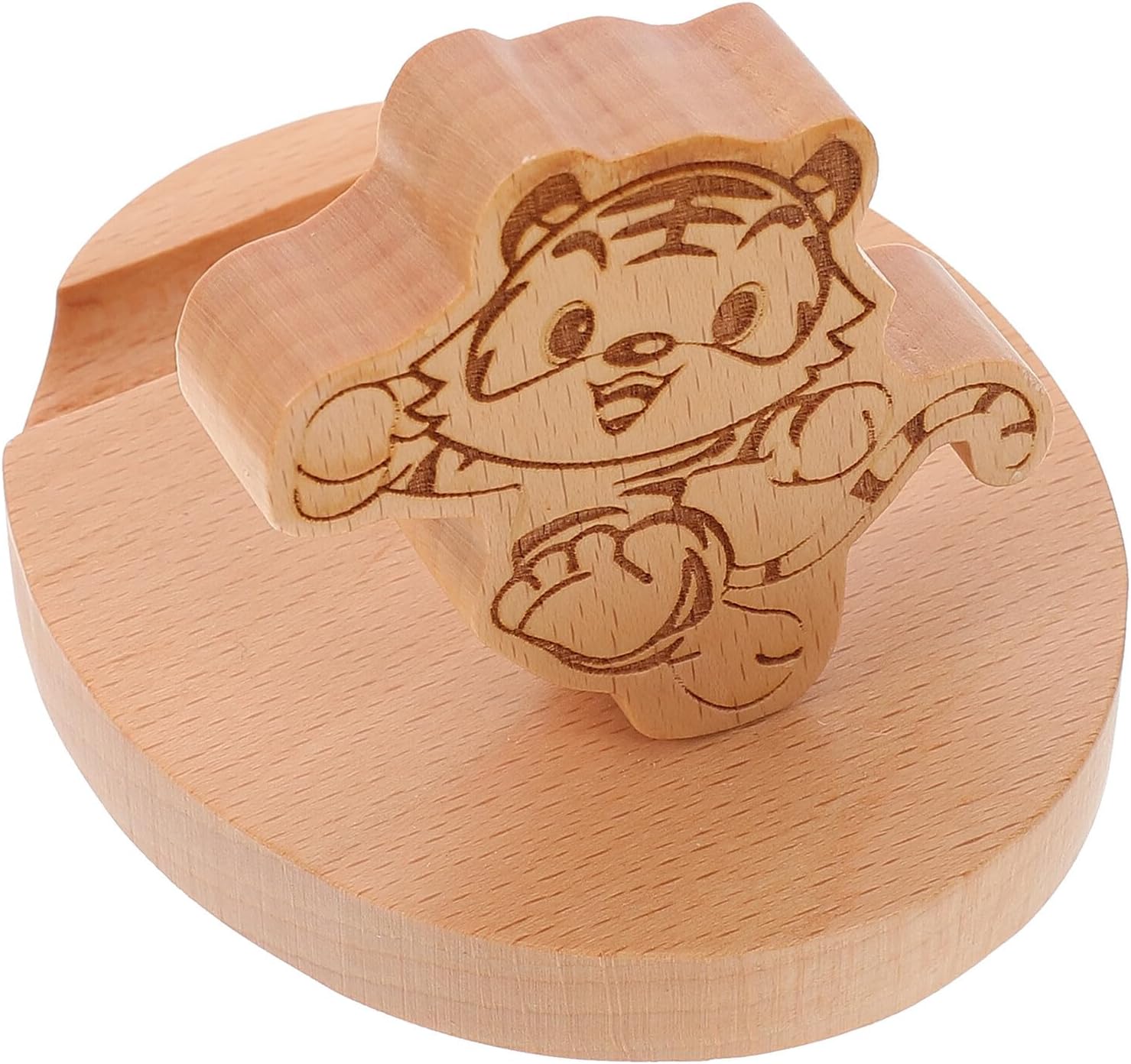 Mipcase Creative Tiger Shape Wooden Phone Stand Holder for Desk, Portable Beech Wood Smartphone Rack, Practical Mobile Bracket for Home and Office Use