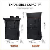 LOVEVOOK Vízálló Laptop Hátizsák 17,3" - Bővíthető Rolltop Utazó Táska 32L, Lopásgátló Zsebbel, Bőröndre Rögzíthető, Fekete 5
