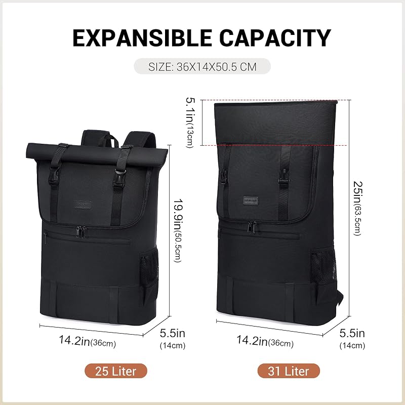 LOVEVOOK Vízálló Laptop Hátizsák 17,3" - Bővíthető Rolltop Utazó Táska 32L, Lopásgátló Zsebbel, Bőröndre Rögzíthető, Fekete
