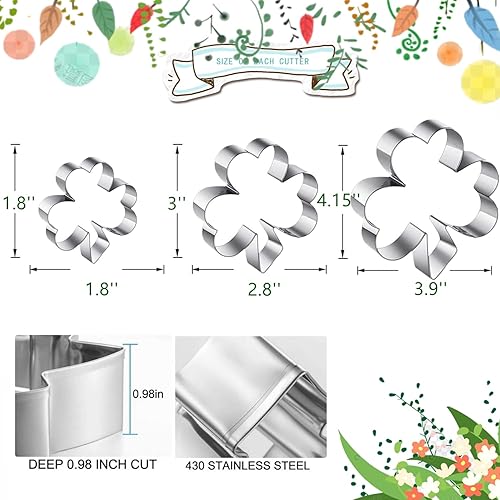 Miniatura 2 de Juego de 3 cortadores de galletas de trébol, 4.15 pulgadas, 3 pulgadas, 1.8 pulgadas, juego de cortador de galletas de trébol, suministros para