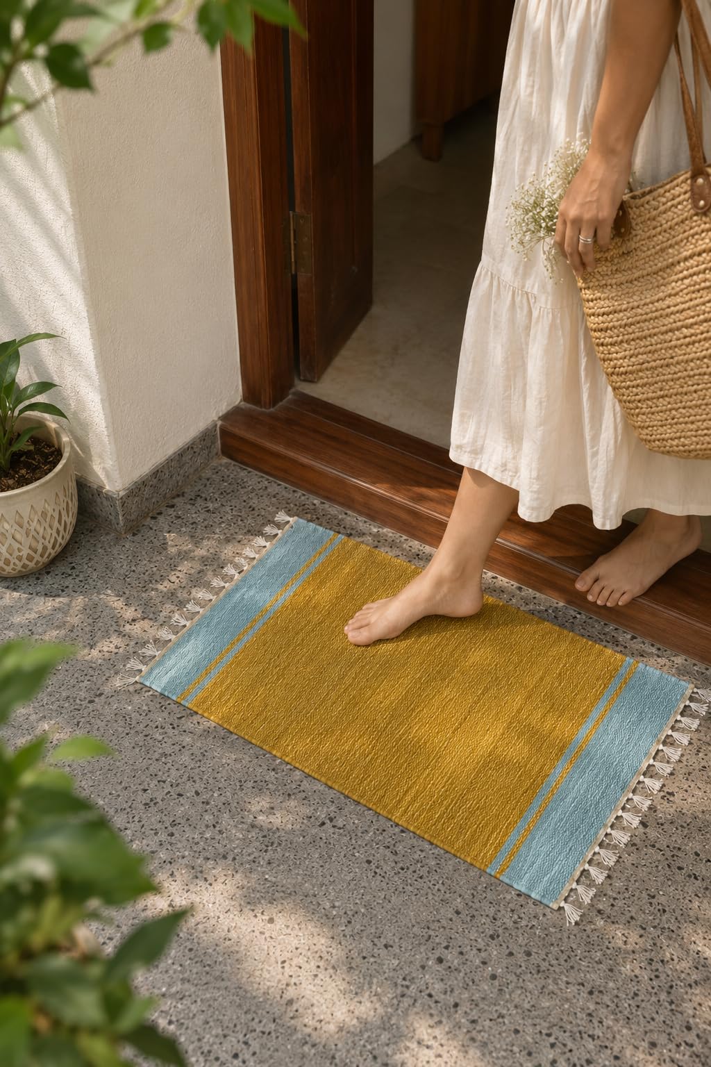 BohoHome Premium - Anti Slip Rectangular Door Mat, Pure Cotton, 40X60 Cm, Water Absorbing, Machine Washable Floor Mats, Best Use in Bathroom, Kitchen, Bedroom Etc. Multicolor. Pack of 2-image-45
