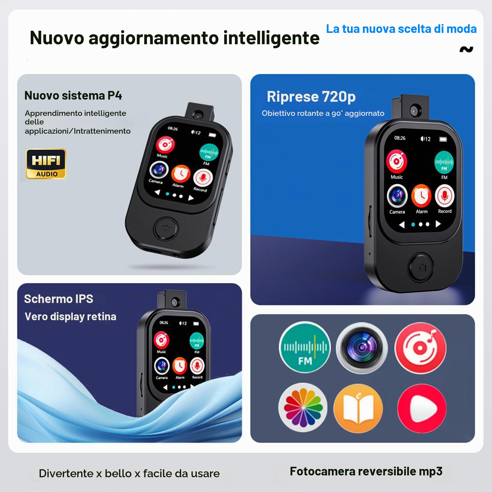 Denash Player MP3 con Bluetooth e WiFi, Lettore MP3 Portatile con Fotocamera, Altoparlante HiFi, Lettori di Musica Touch Screen 2.01 con Emetti (32 g di Piccoli schede di Memoria)