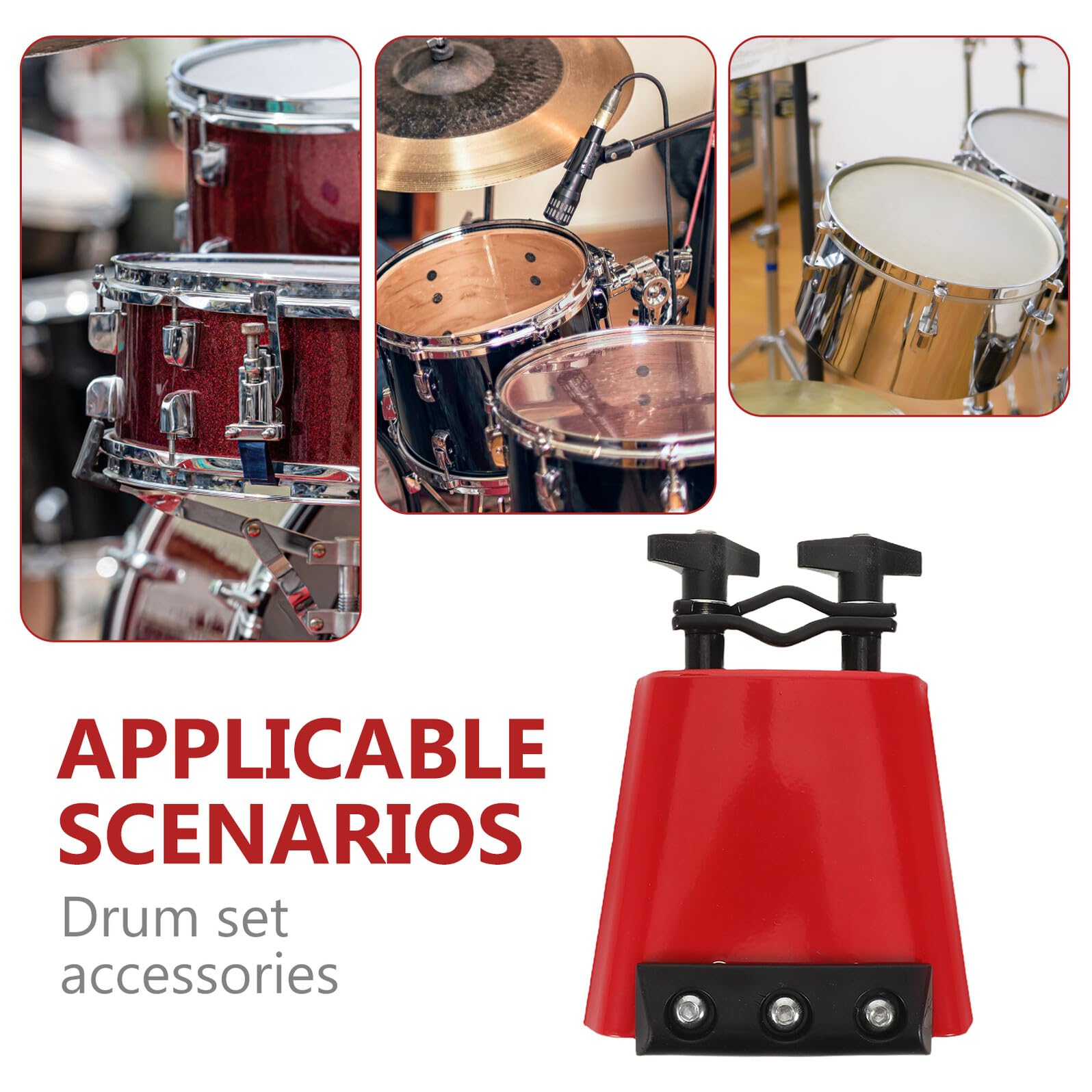 Campanaccio per Tamburo in Metallo con Striscia Sordina Set di Campanacci per Batteria Montabili con Silenziatore Resistente Accessorio per Percussioni per Sessioni di Pratica e
