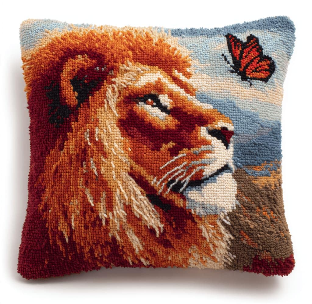 Kitquiver Latch Hook Rug Kits for Adults Lion DIY Latch Hook Cushion Cross-Stitch Embroidery Cushion Cover for Home Sofa Decoration 17X17 in.
