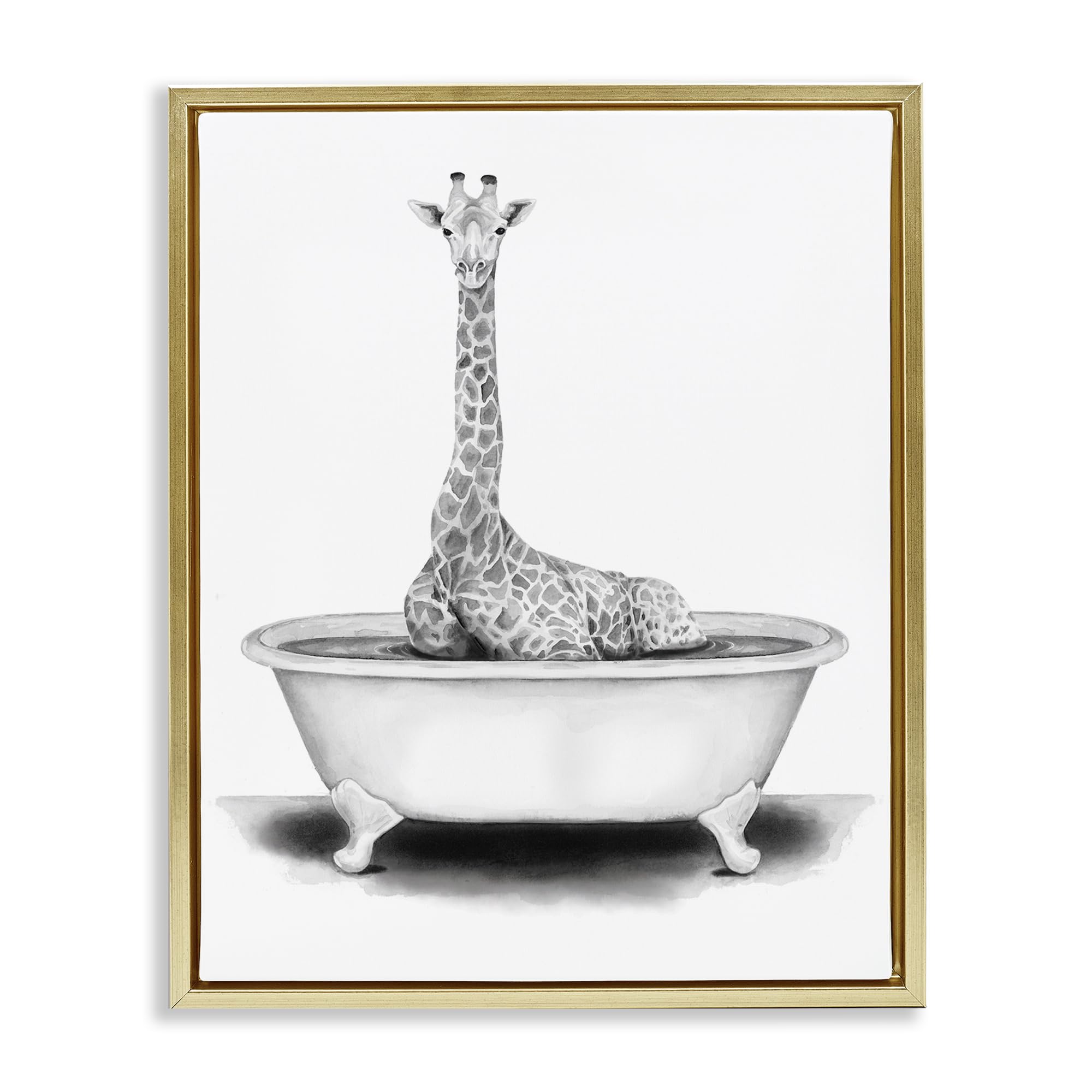 Funny Giraffe Tub Bathroom, 25 x 31 Inch Canvas in Floater Frame