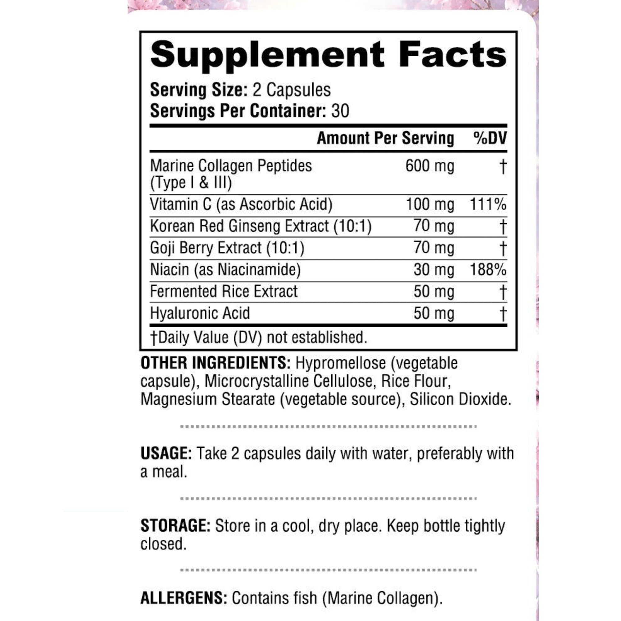 Korean Marine Hydrolyzed Collagen Peptides Capsules, 600mg Type I & III Collagen with Hyaluronic Acid, Vitamin C & Red Ginseng, Collagen Pills for Women, Skin Hydration, Elasticity & Glow - 30 Days — Amazon image 9