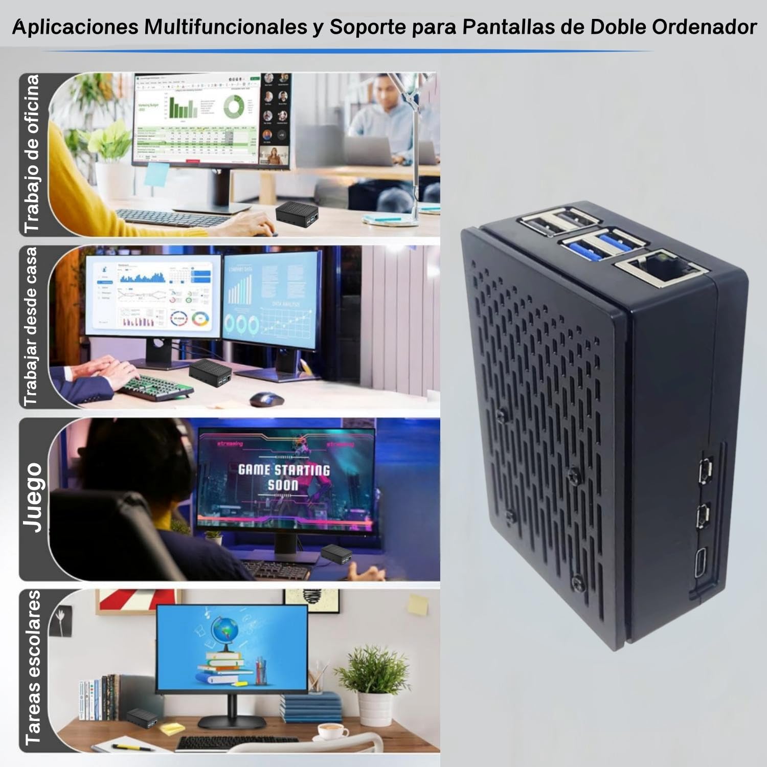 Vemico Raspberry Pi 5 Kit 8GB RAM 64GB Edition | 27W GaN 5.1V5A USB C Alimentazione,Active Cooler,64GB Tarjeta,Dual 4K HD Out Cable,Pi 5 8GB Board,Pi 5 Carcasa,Manual Usuario